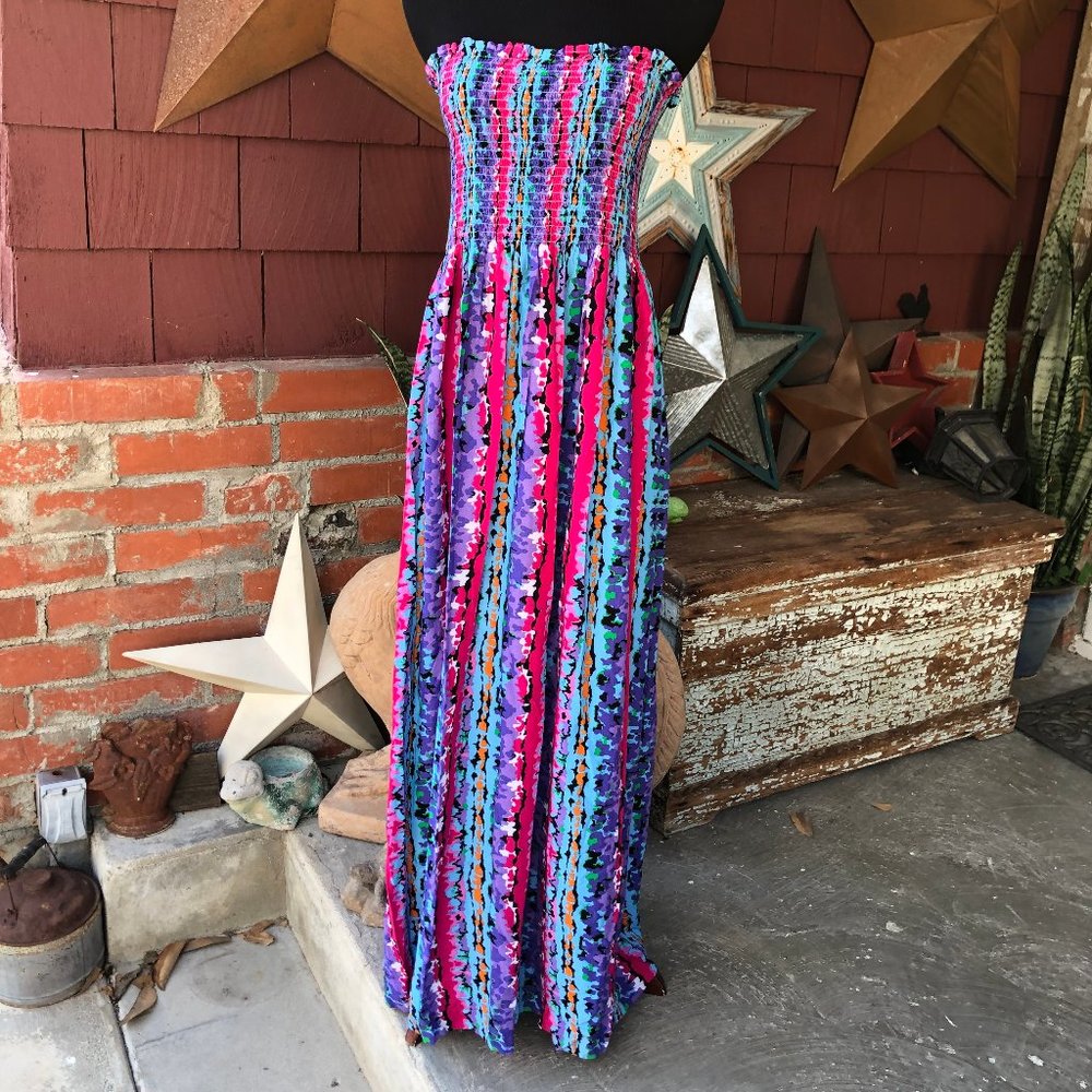 Colorful Elastic Top Maxi Dress Size L